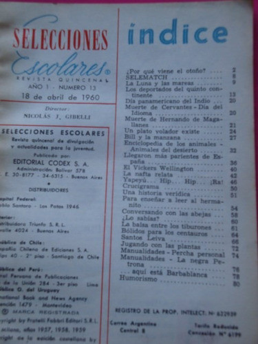 Selecciones Escolares N° 13 Año 1960 Editorial Codex 1