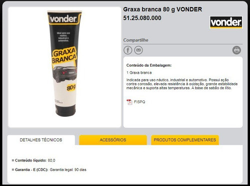 Graxa Branca 80 G Vonder Náutico, Industrial E Automotivo 1