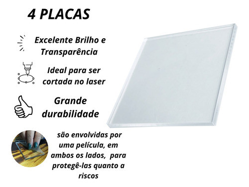 4 Placas Acrílico Cristal 2x 31,5x42,5cm + 2x 37x40,5cm 4mm 1