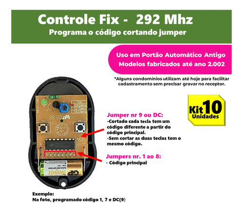 10 Unid Controle Remoto Fix 292 Mhz Codifica Cortando 1