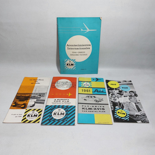Antiguos Folletos Klm Avión Publicid 1960 Lote X5 Mag 63408 0