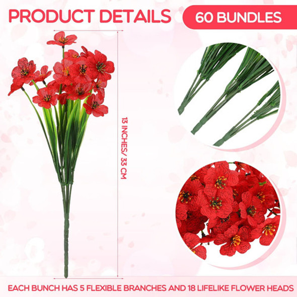 Zeyune 60 Paquetes Flores Artificiales Rojas Exteriores, A 1