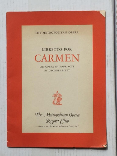 Programa Ópera Carmen 1956 The Metropolitan Opera Ny G Bizet 0