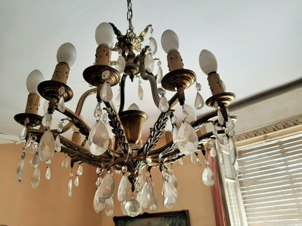 Araña Antigua De Bronce Y Caireles Estilo Francés 0