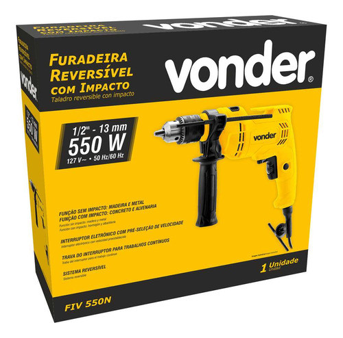 Furadeira Impacto Reversível 1/2  550w 127v Fiv550n Vonder 1