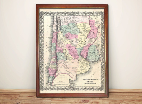 Antiguo Mapa Argentina 1855 Colton En Cuadro Para Colgar 0