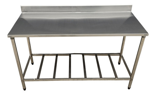 Mesa Bancada 110x50 Inox Industrial Espelho 1 Base Gradeada 0