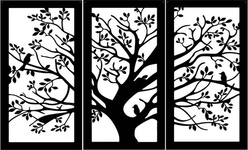 Triptico Arbol Vida Pajaros En Madera - Led Luz Calida 120cm 1