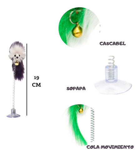 Juguete Varita Para Gato Con Resorte Y Pluma Con Cascabel X2 1