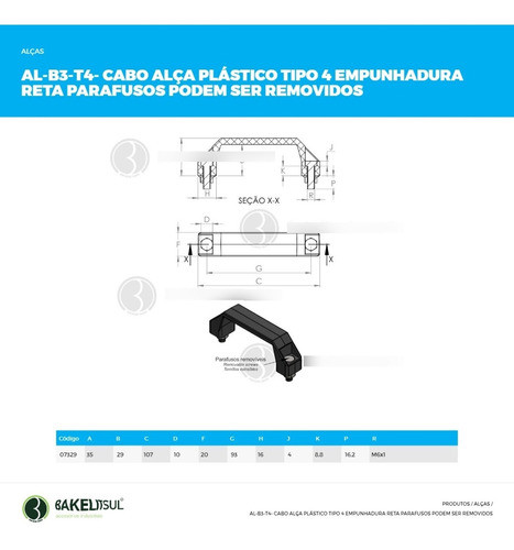 Cabo Alça Plástica 107mm Parafuso Removível M6 (10 Peças) 1