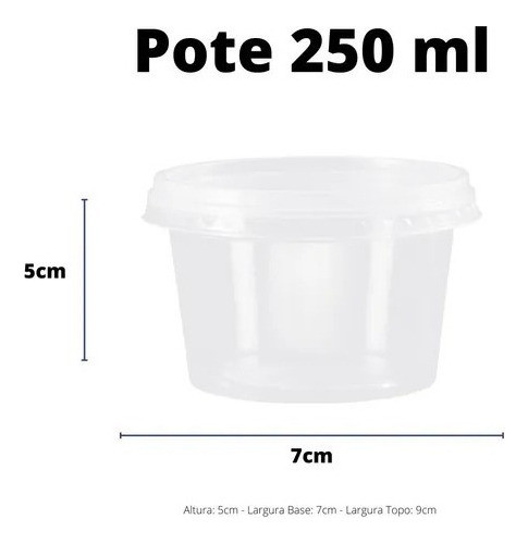 100u Pote 250ml Descartável Redondo Freezer E Microondas 4pc 1