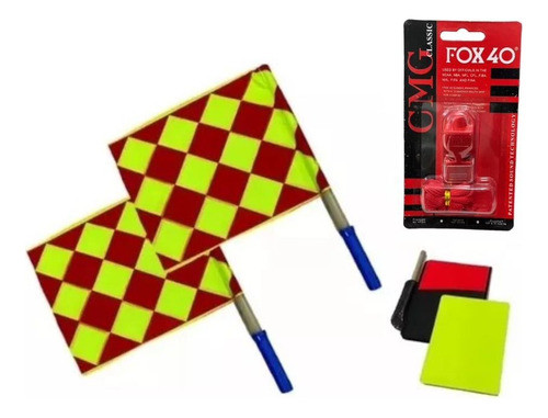 Combo Arbitro 2 Banderines 1 Silbato 1 Set Tarjetas Y Lapiz 0
