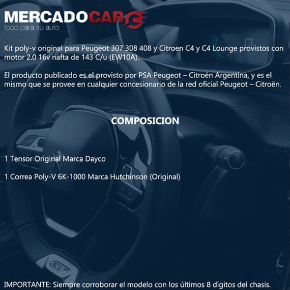 Kit Correa Poly V + Tensor Original P/ Peugeot 408 2.0 Nafta 1
