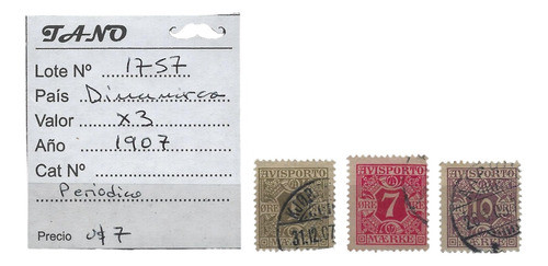 Lote1757 Dinamarca 3 Estampillas Año 1907 Newspaper 0
