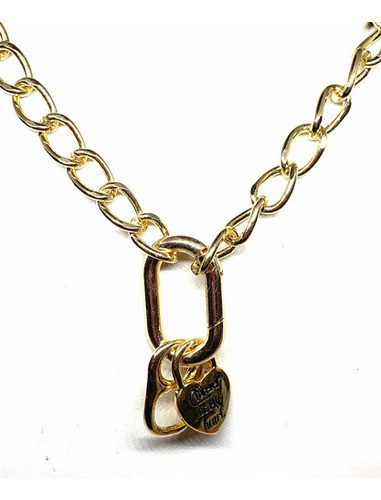 Collar Eslabón Baño Dorado Eslabón Y Dije Corazon Chapi 0