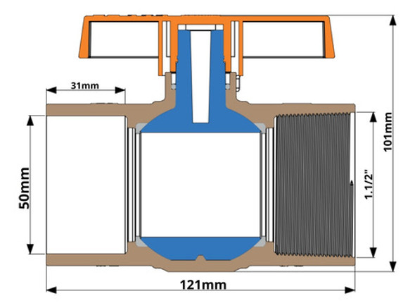 2 Uni Registro De Esfera Solda X Rosca 50mm X 1. 1/2 Durín 1