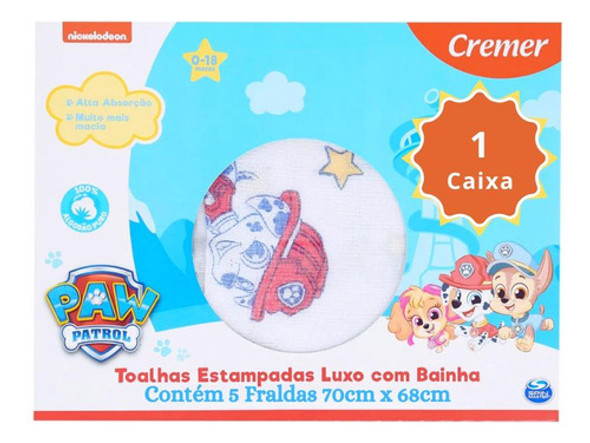 Fralda De Pano Patrulha Canina Cremer 68x70cm Bainha Caixa 5 0