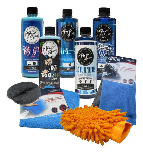 Kit Lavado Auto Completo Azul Cera Shampoo Toxic Shine 0