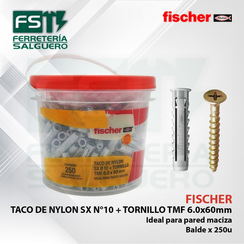 Balde Tarugo Sx N°10 Mm + Tornillo Tmf X 250 Uni Fischer Fs 1