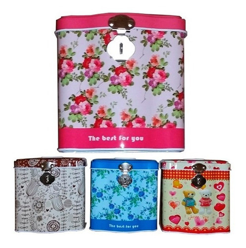 Pack De 10 Alcancías Metal Estampadas Con Candado 0
