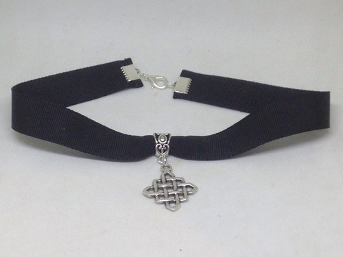 Choker Gargantilla Gross Negro Dije Plata Tibetana 0