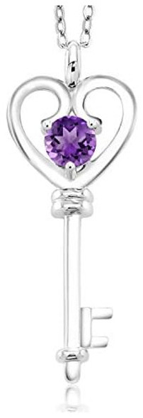 Collar Con Colgante De Llave De Corazón De Amatista Morada 5 0