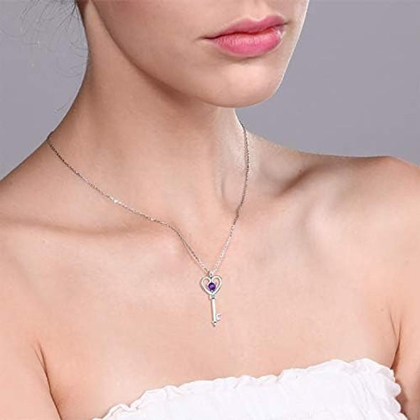 Collar Con Colgante De Llave De Corazón De Amatista Morada 5 1