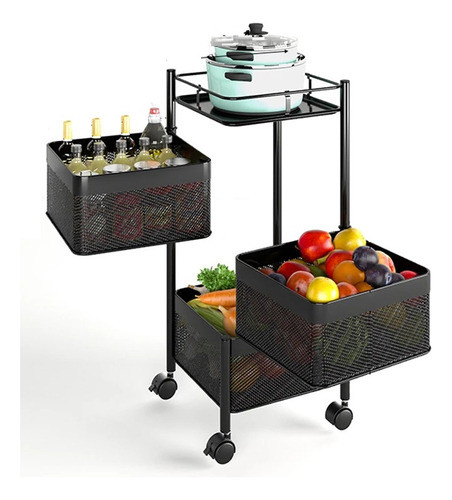 Fruteira 03 Cesto Rodinha Aço Cozinha Lavanderia Com Tampo 0