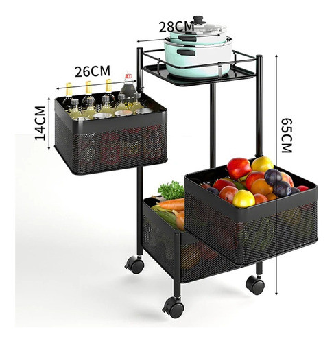 Fruteira 03 Cesto Rodinha Aço Cozinha Lavanderia Com Tampo 1