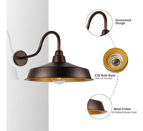 Diyel Gooseneck Barn Light Outdoor, 16 Inch Dome Large Farmh 1