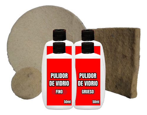 Kit Pulido Vidrio 100cc Grueso + Fino Ox Cerio 2 Fieltro 0