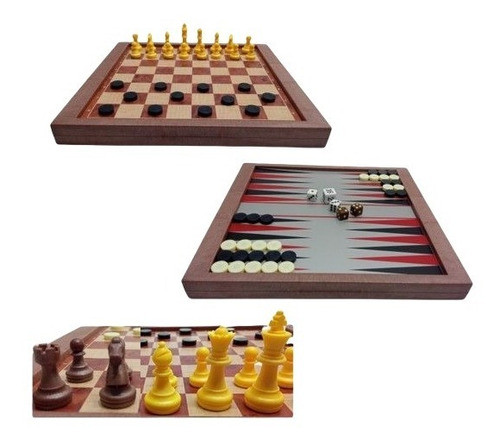 Jogo De Xadrez Magnetico Dama Gamão Plastico Viagens 23x23cm 0