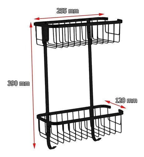 Estante Recto Para Baño Doble Negro Acero Inoxidable 1
