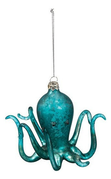 Verde Azulado Pulpo Vidrio Adorno De Navidad 0