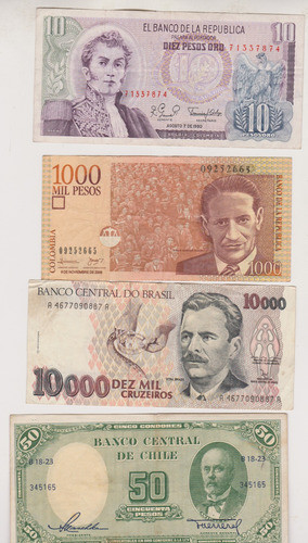 Lote 7 Billete Uruguay Brasil Colombia Chile 1