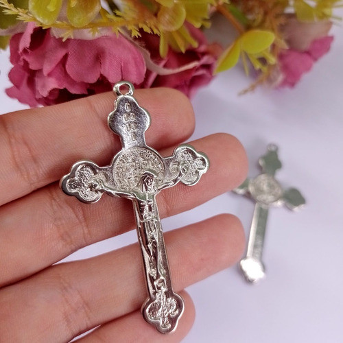 10 Crucifixo + 10 Entremeio São Bento Níquel Mod047 1