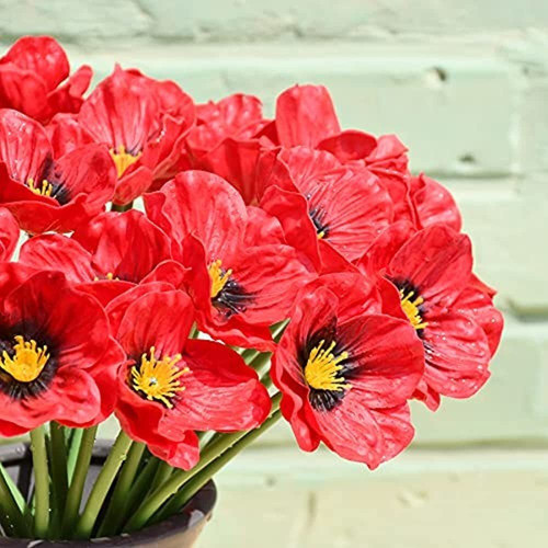 Mandy's 10 Flores Artificiales Rojas De Seda De Amapola De 1 1