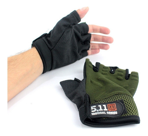 Luva Tática Militar Airsoft 703 Meio Dedo 5.11 Preto E Verde 1