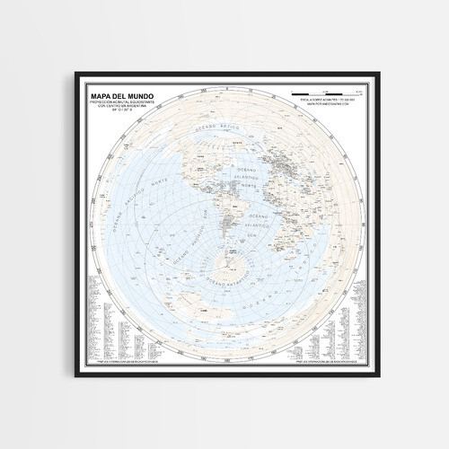 Mapamundi Centrado En Argentina Para Radioaficionado 61x61cm 0
