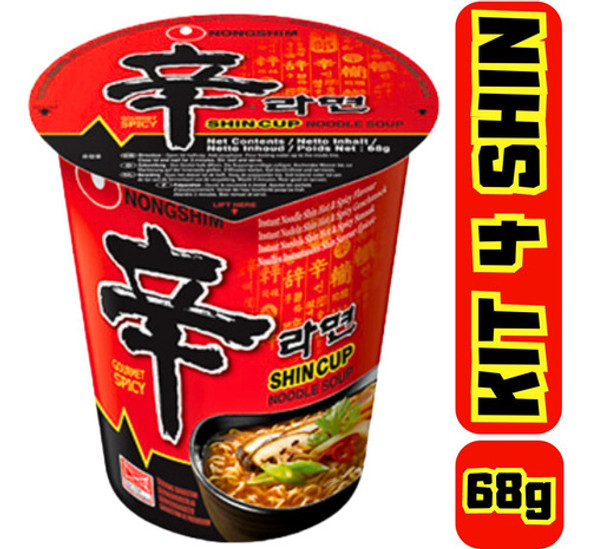 Kit 4 Lamen Coreano Copo Shin Ramyun 68g Comida Coreana 0