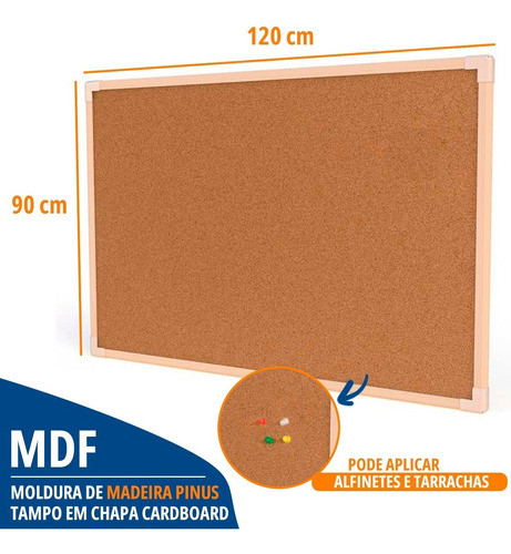 Lousa Cortiça Grande Anotações Planejamento 120x90 Alfinetes 1