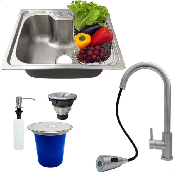 Cuba Gourmet Inox 304 Lixeira 5l Torneira Kit Cozinha 6 Pçs 0