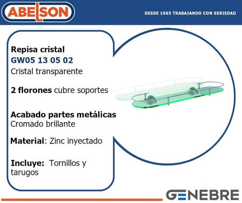Repisa Estante Vidrio Cristal Ba¤o Genebre Cartago Genwec 1