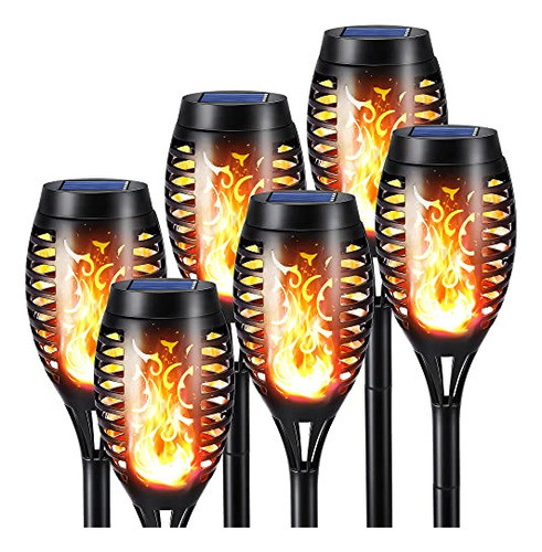 Luces Solares Antorchas Imita Llama Pack X6.jardin Decora. 0
