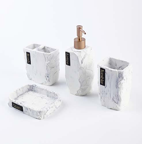 Set De Baño Completo 4pc De Resina Diseño Marble White 1