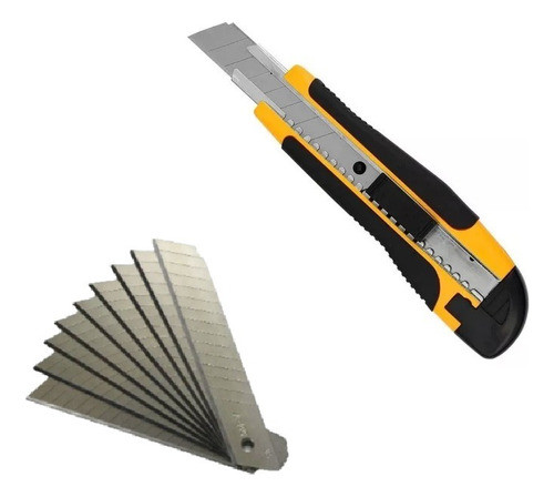 Cutter Reforzado Engomado Trincheta 18mm + 10 Hojas Repuesto 0