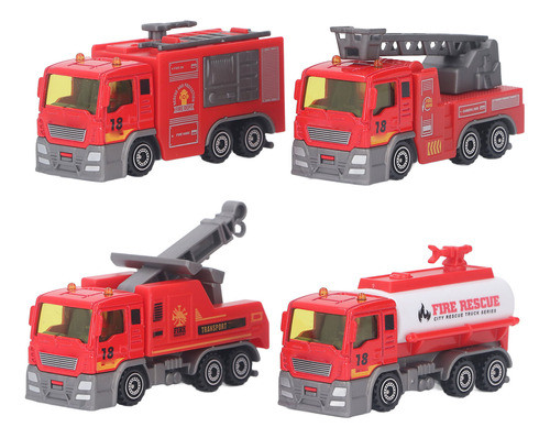 Truck Toy 4 Peças 1:32 Fire Set High Simulation Pull Back Ca 0
