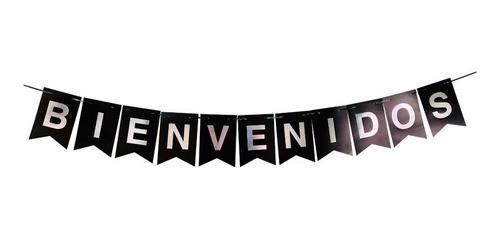 Banderin Bienvenidos Negro Letra Plateada Juanalalo Cotillon 0