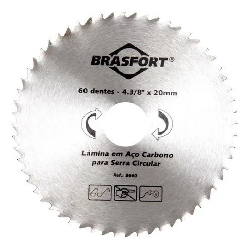 Disco Para Serra Circular Aço Carbono 4.3/8 X 20mm 60 Dentes 0