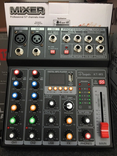 Consola Parquer 5 Ch Usb Bt Grabacion Efectos Xlr Phantom 1